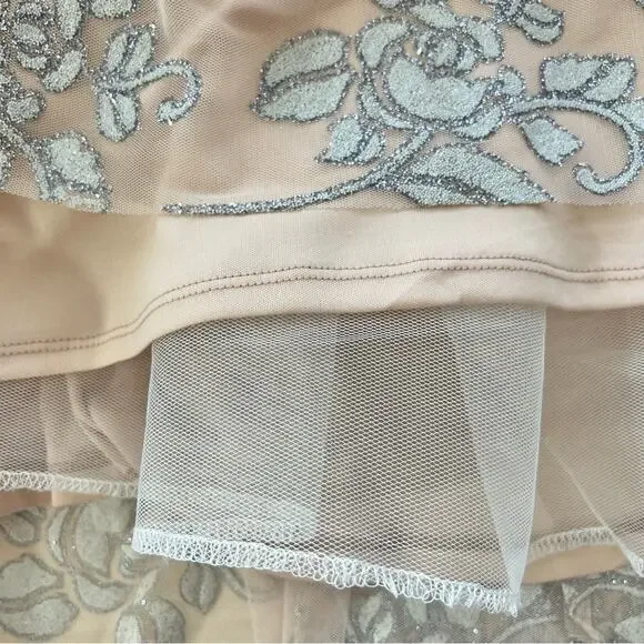 Jump Apparel Halter Tulle Glitter Maxi Dress Gown Juniors Size 5/6 Blush Floral - Picture 14 of 16